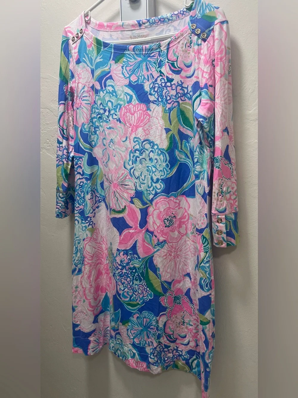 Lilly Pulitzer Pink Blue Floral Shift Dress, Size Medium - Picture 1 of 9